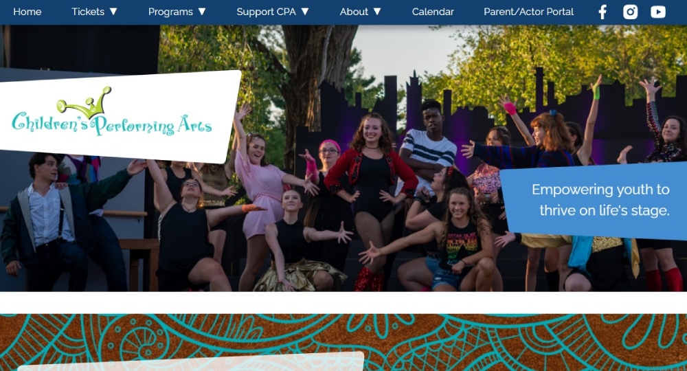 Screenshot of Children's Performing Arts website