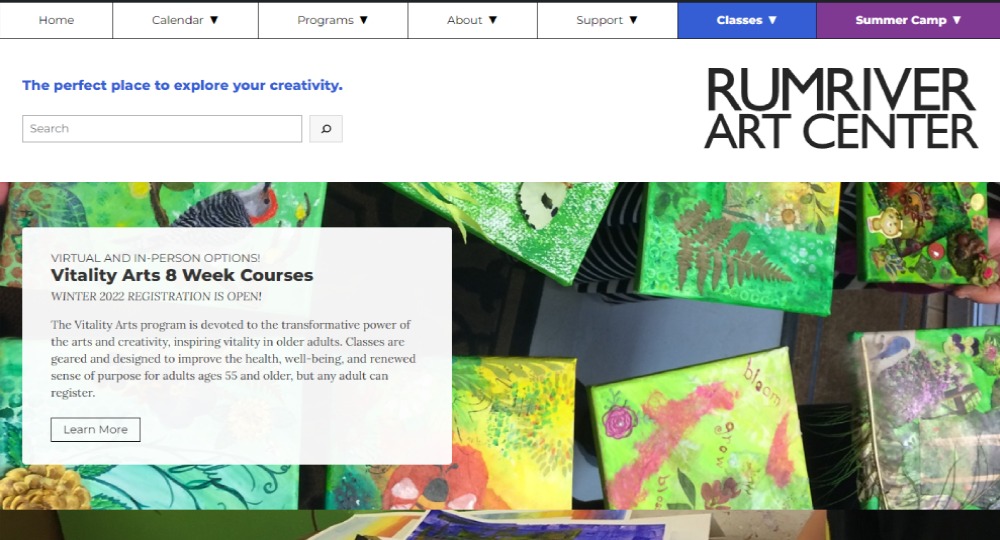 Screenshot of Rumriver Art Center website